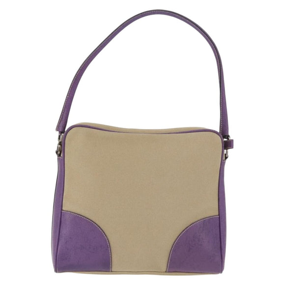 PRADA Umhängetasche Canvas Beige Silber Auth 183714