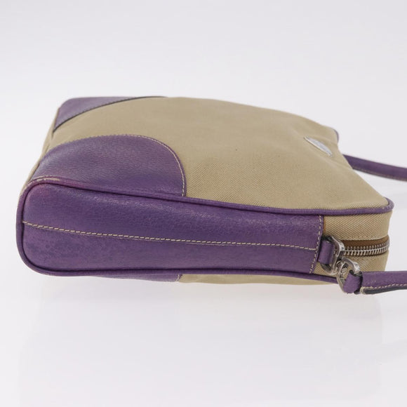 PRADA Umhängetasche Canvas Beige Silber Auth 183714