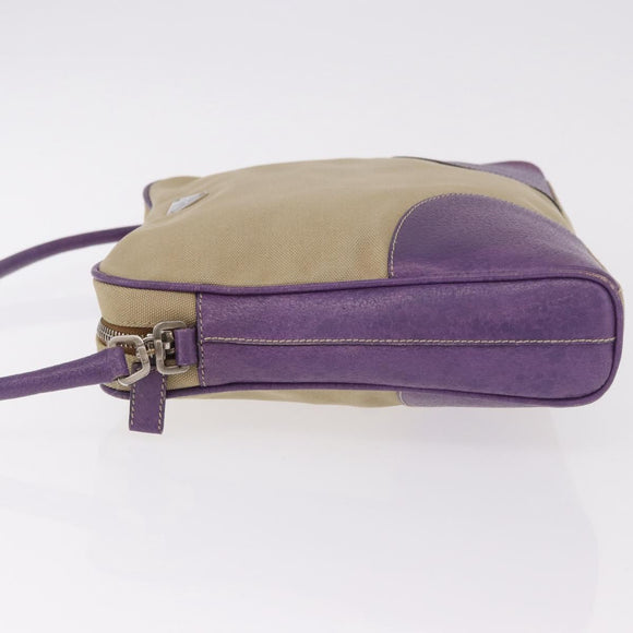 PRADA Umhängetasche Canvas Beige Silber Auth 183714