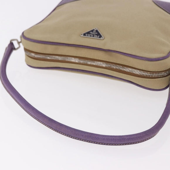 PRADA Umhängetasche Canvas Beige Silber Auth 183714