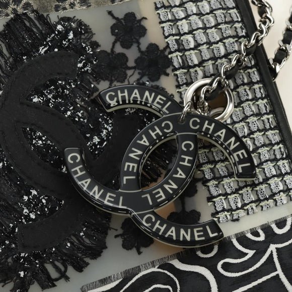 CHANEL Patchwork Tote Bag rubber Black Silver CC Auth 183715SAV