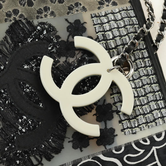 CHANEL Patchwork Tote Bag rubber Black Silver CC Auth 183715SAV