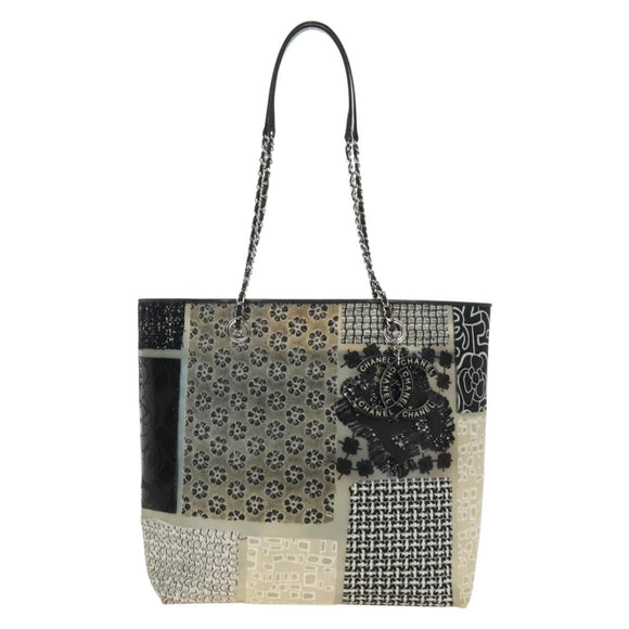 CHANEL Patchwork Tote Bag rubber Black Silver CC Auth 183715SAV