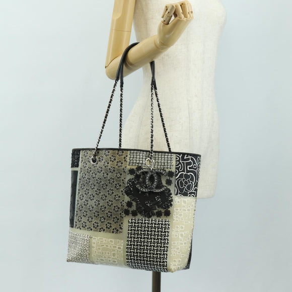 CHANEL Patchwork Tote Bag rubber Black Silver CC Auth 183715SAV