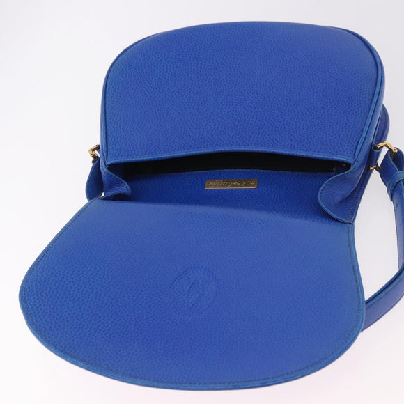 CARTIER Must Line Shoulder Bag Leather Blue Gold Auth 183718V