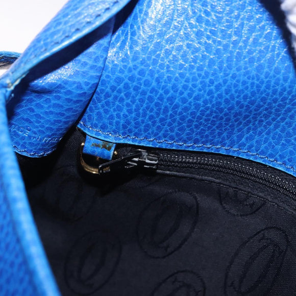 CARTIER Must Line Shoulder Bag Leather Blue Gold Auth 183718V