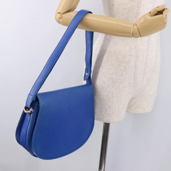 CARTIER Must Line Shoulder Bag Leather Blue Gold Auth 183718V