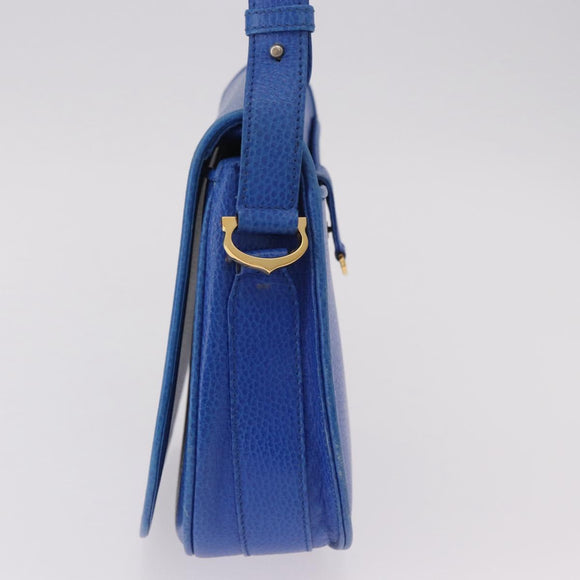 CARTIER Must Line Shoulder Bag Leather Blue Gold Auth 183718V