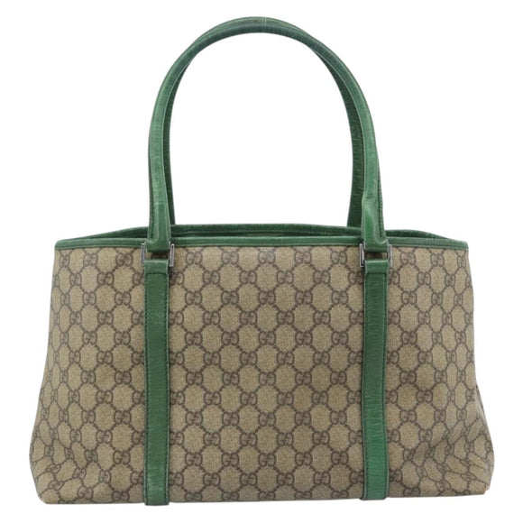 GUCCI GG Supreme Tote Bag PVC Beige Silver 114595 Auth 183719