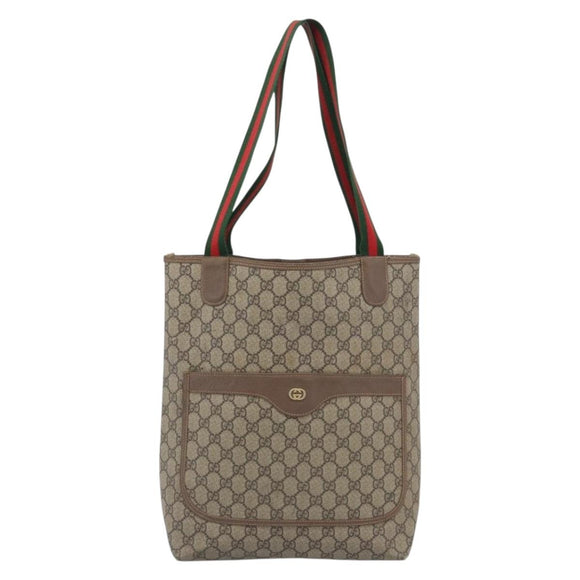 GUCCI GG Supreme Web Sherry Line Tote Bag PVC Beige Gold 002.58.6487 Auth 183720