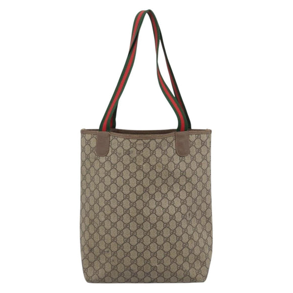 GUCCI GG Supreme Web Sherry Line Tote Bag PVC Beige Gold 002.58.6487 Auth 183720