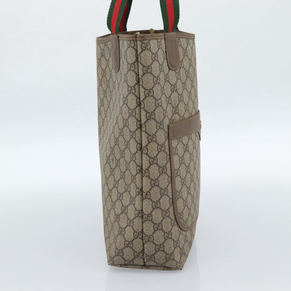GUCCI GG Supreme Web Sherry Line Tote Bag PVC Beige Gold 002.58.6487 Auth 183720