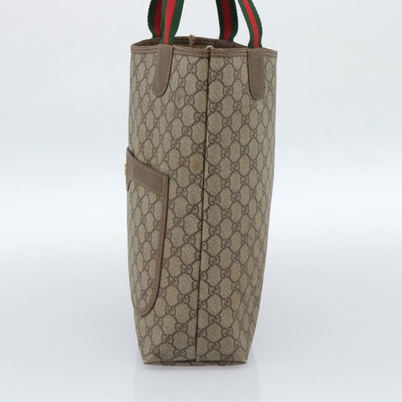 GUCCI GG Supreme Web Sherry Line Tote Bag PVC Beige Gold 002.58.6487 Auth 183720