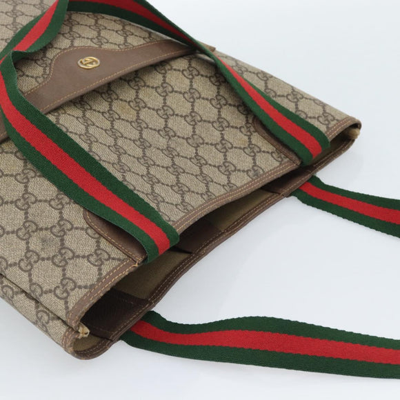 GUCCI GG Supreme Web Sherry Line Tote Bag PVC Beige Gold 002.58.6487 Auth 183720