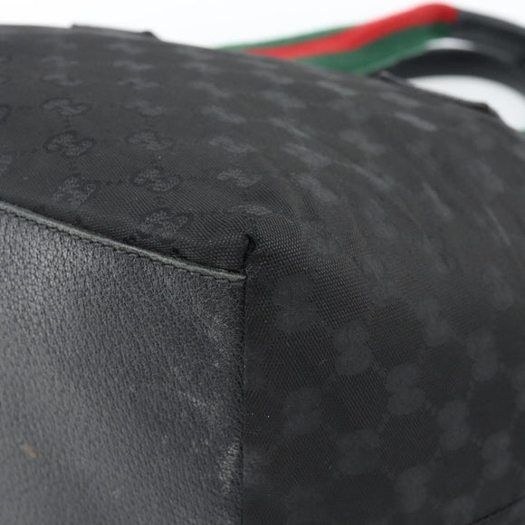 GUCCI GG Canvas Web Sherry Line Tote Bag Black Silver 131230 Auth 183723