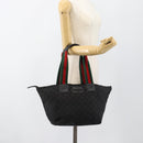 GUCCI GG Canvas Web Sherry Line Tote Bag Black Silver 131230 Auth 183723-23
