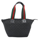 GUCCI GG Canvas Web Sherry Line Tote Bag Black Silver 131230 Auth 183723-3