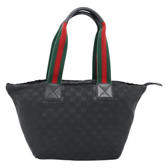 GUCCI GG Canvas Web Sherry Line Tote Bag Black Silver 131230 Auth 183723