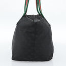 GUCCI GG Canvas Web Sherry Line Tote Bag Black Silver 131230 Auth 183723-4
