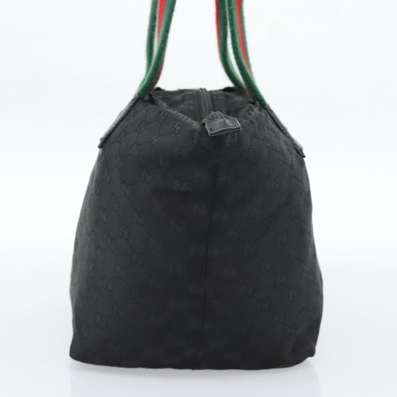GUCCI GG Canvas Web Sherry Line Tote Bag Black Silver 131230 Auth 183723