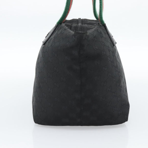 GUCCI GG Canvas Web Sherry Line Tote Bag Black Silver 131230 Auth 183723
