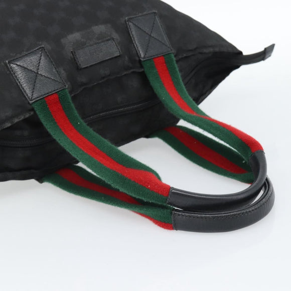 GUCCI GG Canvas Web Sherry Line Tote Bag Black Silver 131230 Auth 183723