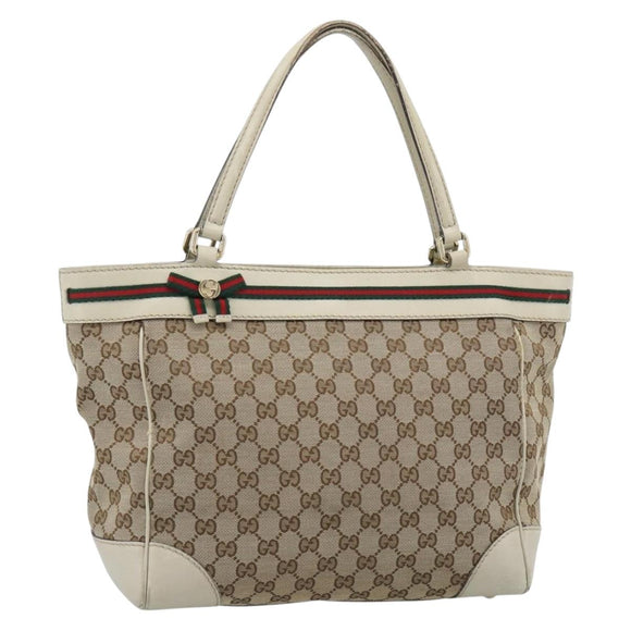 GUCCI GG Canvas Princi Web Sherry Line Tote Bag Beige Gold 257061 Auth 183725