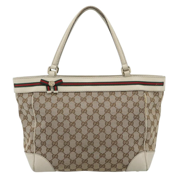 GUCCI GG Canvas Princi Web Sherry Line Tote Bag Beige Gold 257061 Auth 183725