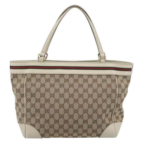 GUCCI GG Canvas Princi Web Sherry Line Tote Bag Beige Goud 257061 Auth 183725