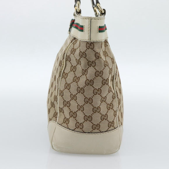 GUCCI GG Canvas Princi Web Sherry Line Tote Bag Beige Gold 257061 Auth 183725