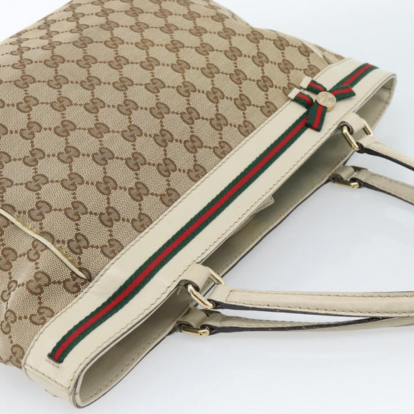 GUCCI GG Canvas Princi Web Sherry Line Tote Bag Beige Gold 257061 Auth 183725