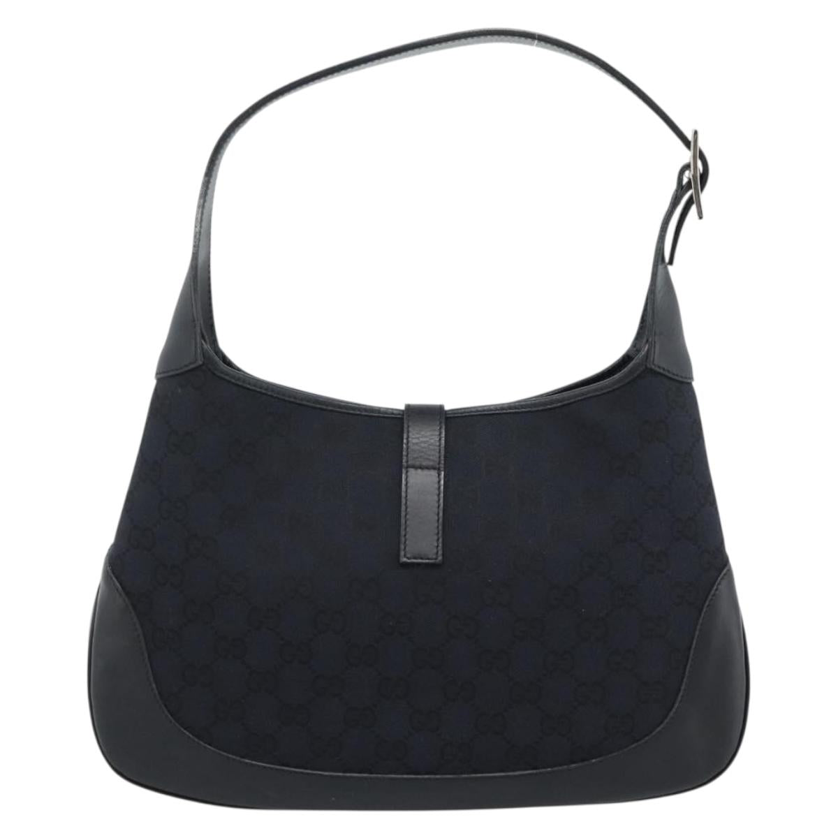GUCCI GG Canvas Jackie Shoulder Bag Black Silver 001 8806 Auth