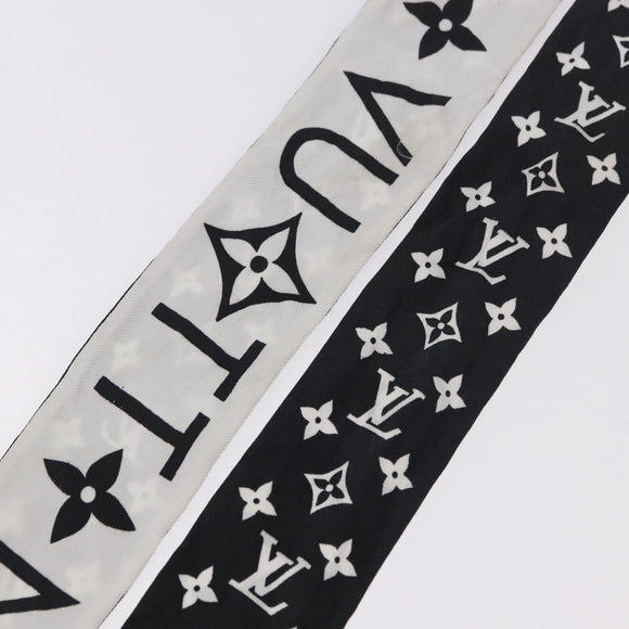 LOUIS VUITTON Monogram Bando BB Schal Seide Weiß Schwarz M90682 LV Auth 183728