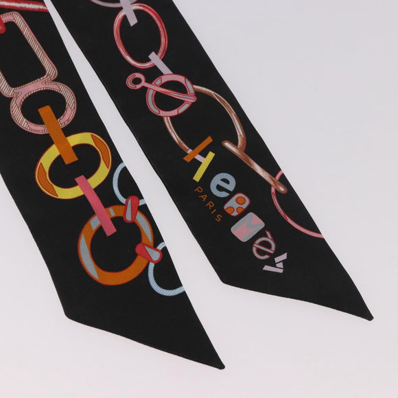 HERMES Twilly Schal Seide „DO RE BOUCLES“ Schwarz Original 183731