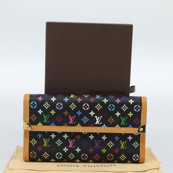 LOUIS VUITTON Monogram Multicolor Porte Tresor Wallet Black M92658 Auth 183735SAV