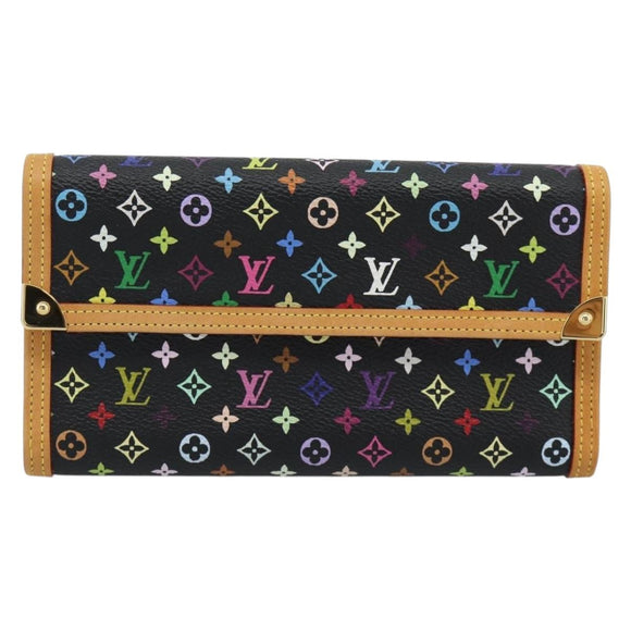 LOUIS VUITTON Monogram Multicolor Porte Tresor Wallet Black M92658 Auth 183735SAV