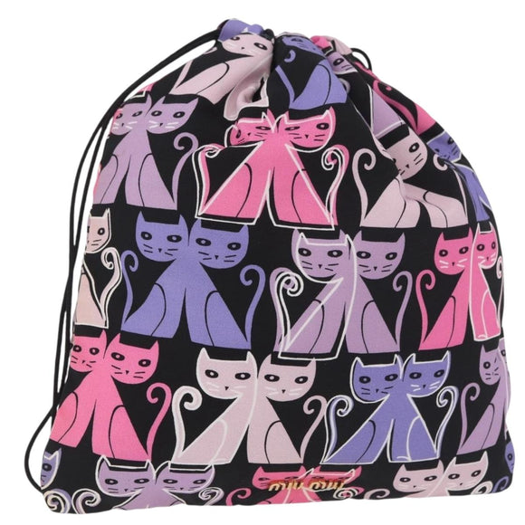 Miu Miu CANAPA CATS Drawstring Pouch Canvas Black Auth 183758M