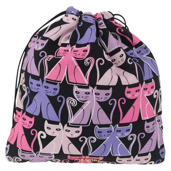 Miu Miu CANAPA CATS Drawstring Pouch Canvas Black Auth 183758M