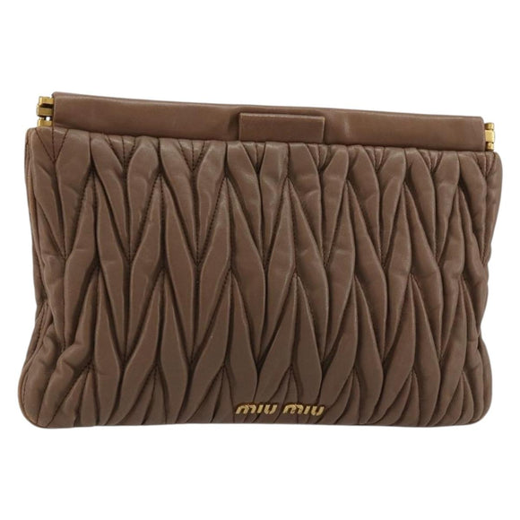 Miu Miu Matelasse Clutch Bag Leather Brown Gold Auth 183761A