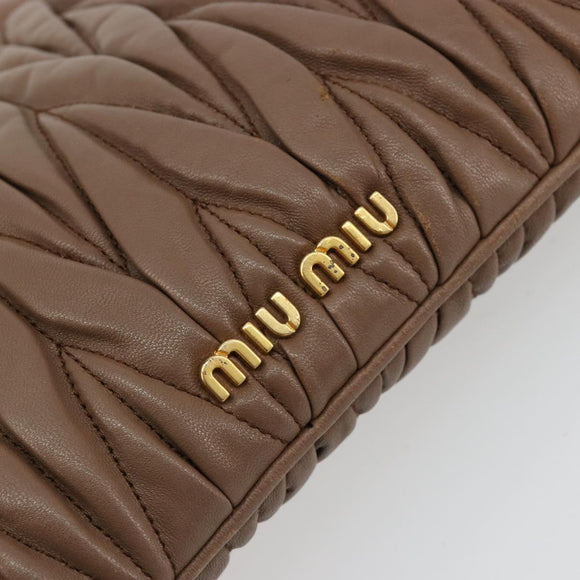 Miu Miu Matelasse Clutch Bag Leather Brown Gold Auth 183761A