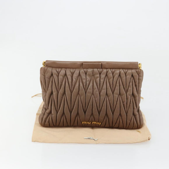 Miu Miu Matelasse Clutch Bag Leather Brown Gold Auth 183761A