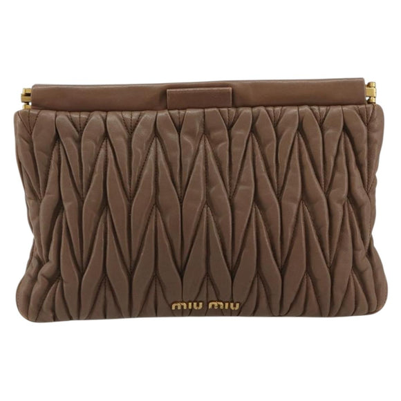 Miu Miu Matelasse Clutch Bag Leather Brown Gold Auth 183761A