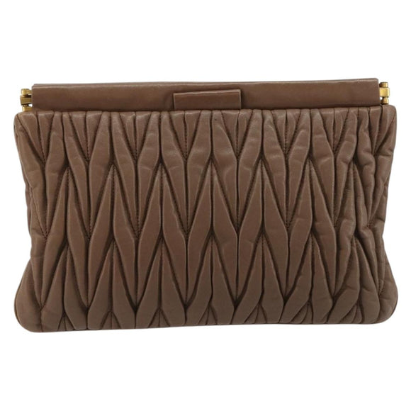 Miu Miu Matelasse Clutch Bag Leather Brown Gold Auth 183761A