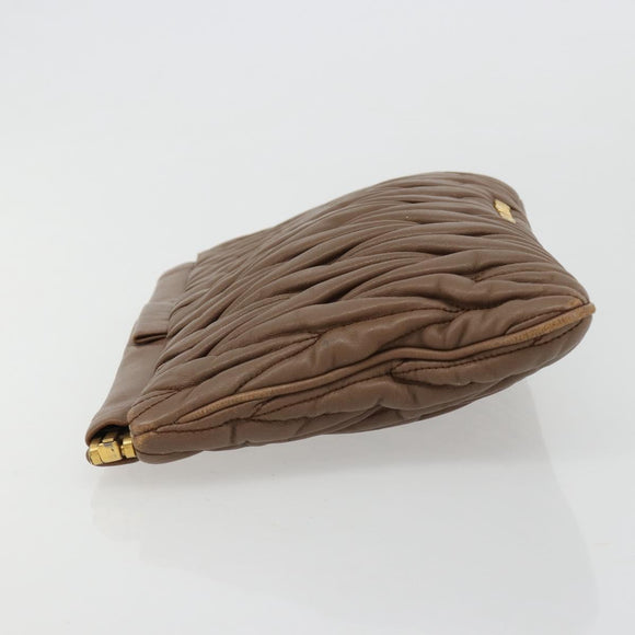 Miu Miu Matelasse Clutch Bag Leather Brown Gold Auth 183761A