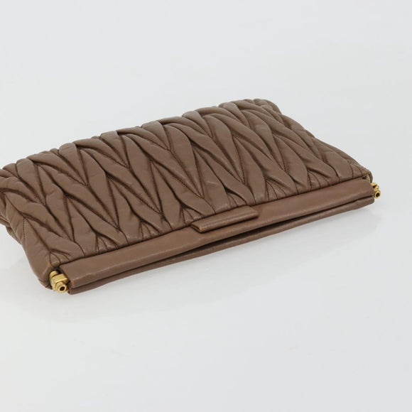 Miu Miu Matelasse Clutch Bag Leather Brown Gold Auth 183761A