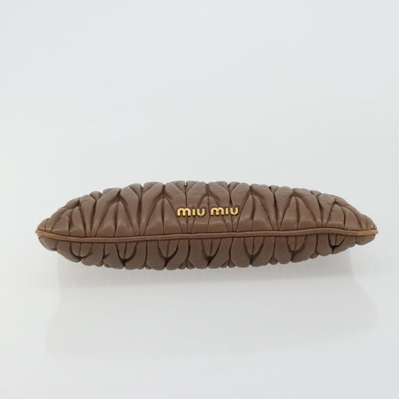 Miu Miu Matelasse Clutch Bag Leather Brown Gold Auth 183761A
