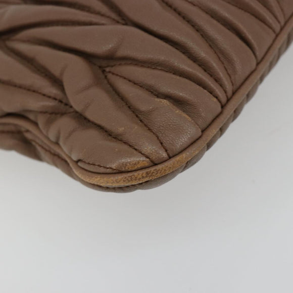 Miu Miu Matelasse Clutch Bag Leather Brown Gold Auth 183761A