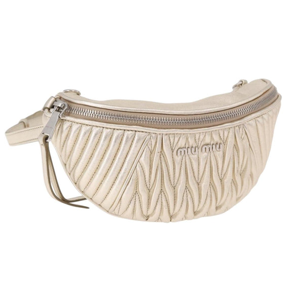 Miu Miu Matelasse Waist bag Leather Silver Gold Auth 183762V