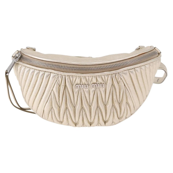 Miu Miu Matelasse Waist bag Leather Silver Gold Auth 183762V