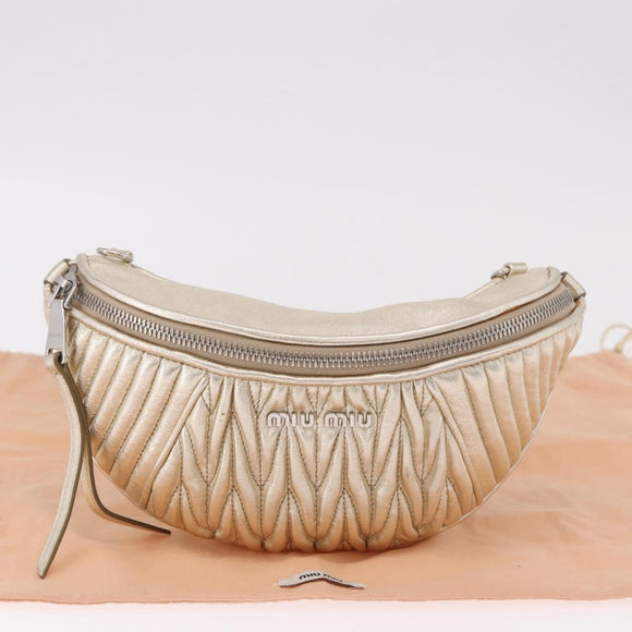 Miu Miu Matelasse Waist bag Leather Silver Gold Auth 183762V